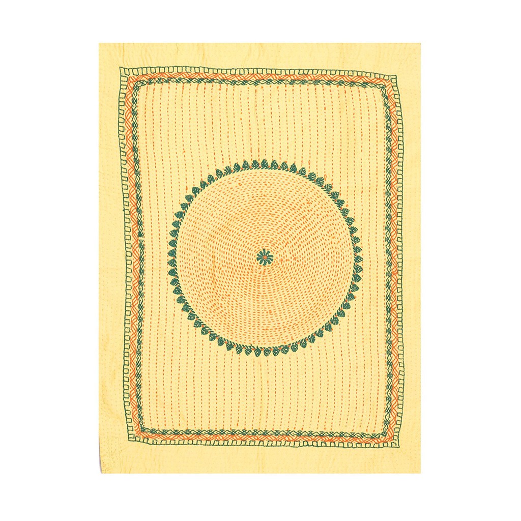 Yellow Embroidered Cotton Baby Kantha