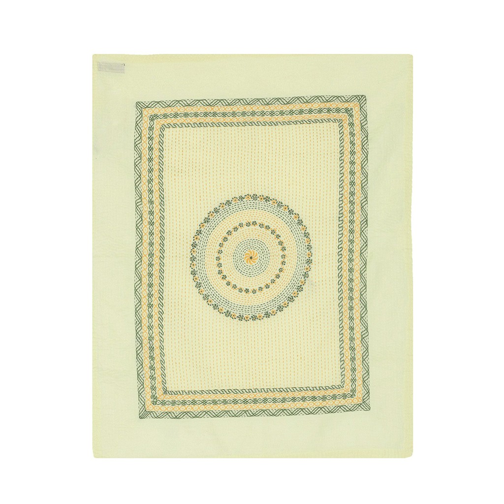 Pastel Yellow Embroidered Cotton Baby Kantha
