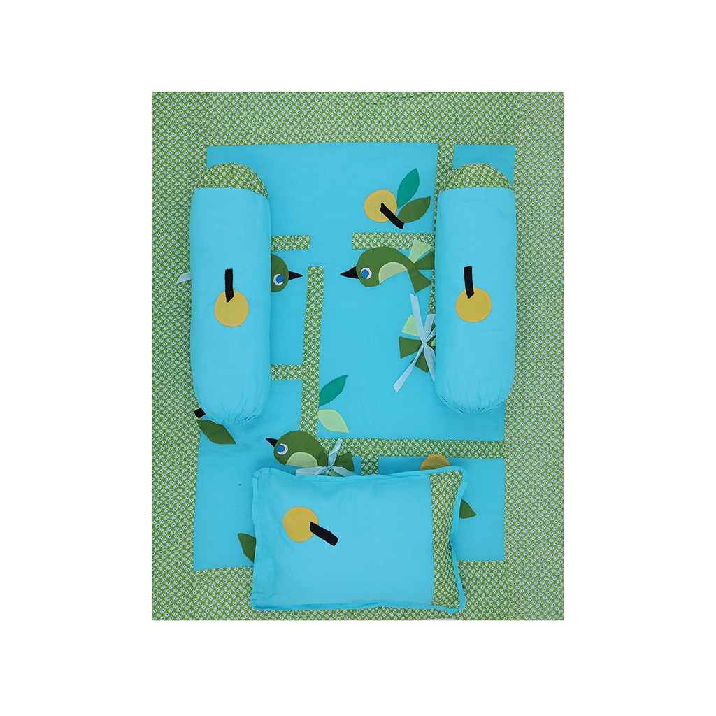 Green Printed and Appliquéd Cotton Newborn Set