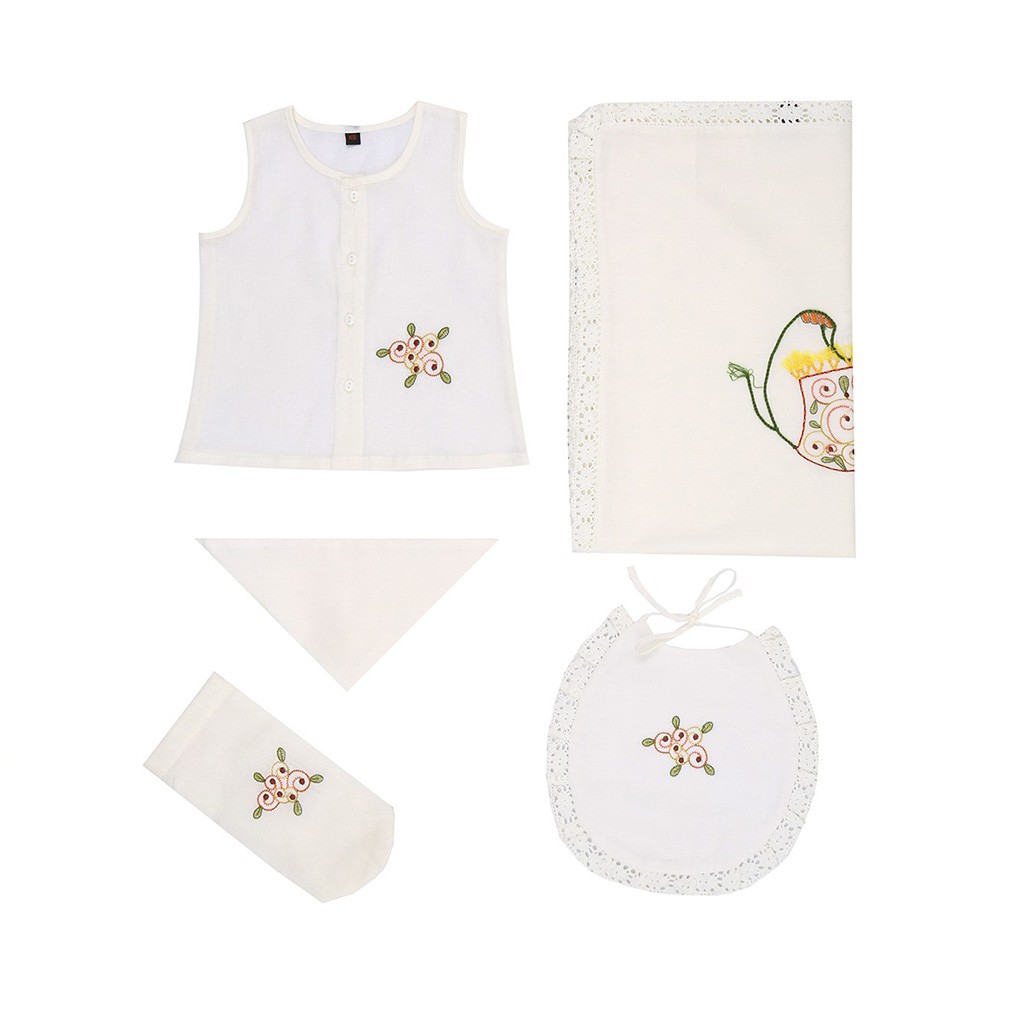 Ivory Embroidered Voile Newborn Gift Set