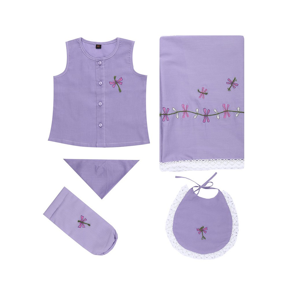Light Purple Embroidered Voile Newborn Gift Set