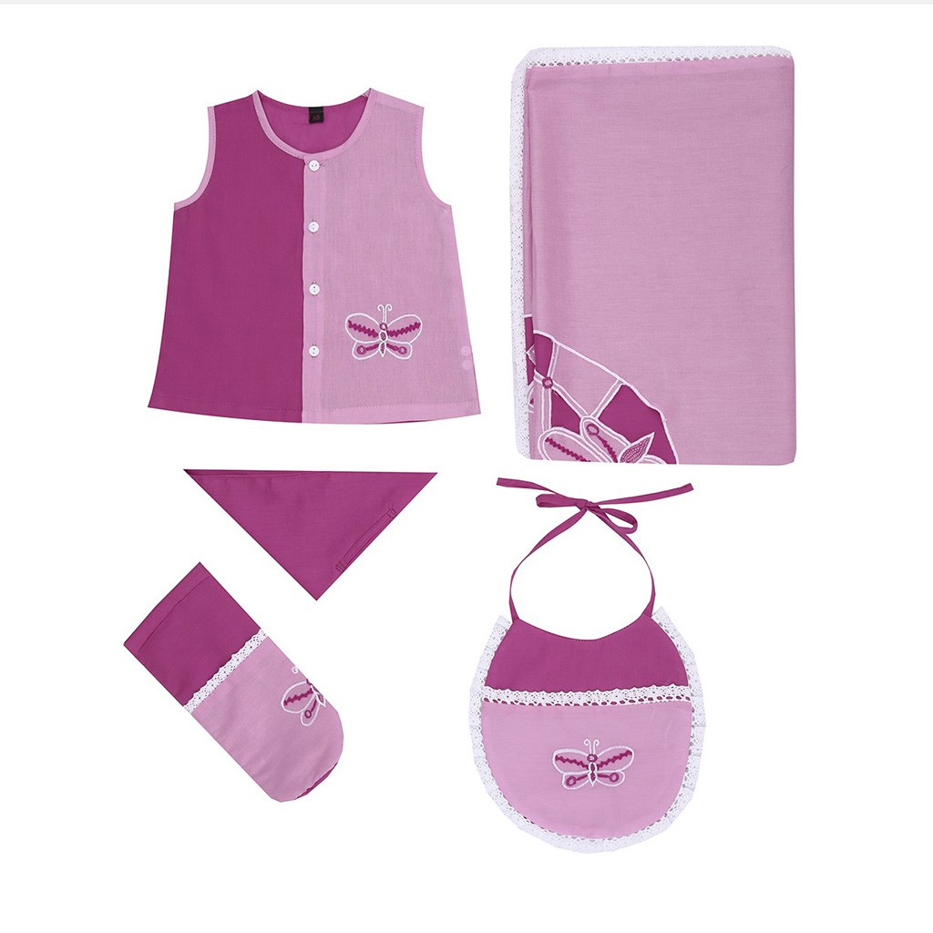 Pink Embroidered Voile Newborn Gift Set