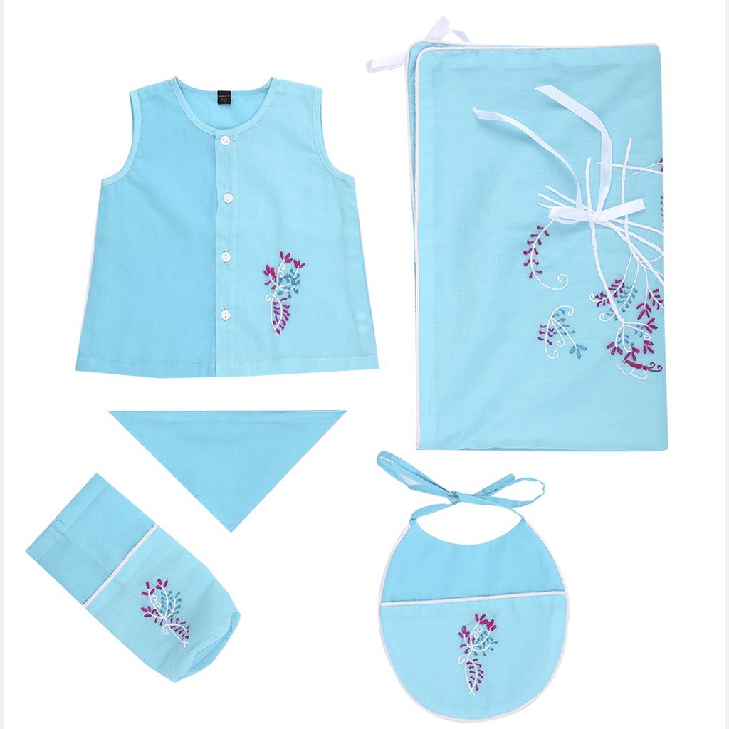 Sky Blue Embroidered Voile Newborn Gift Set