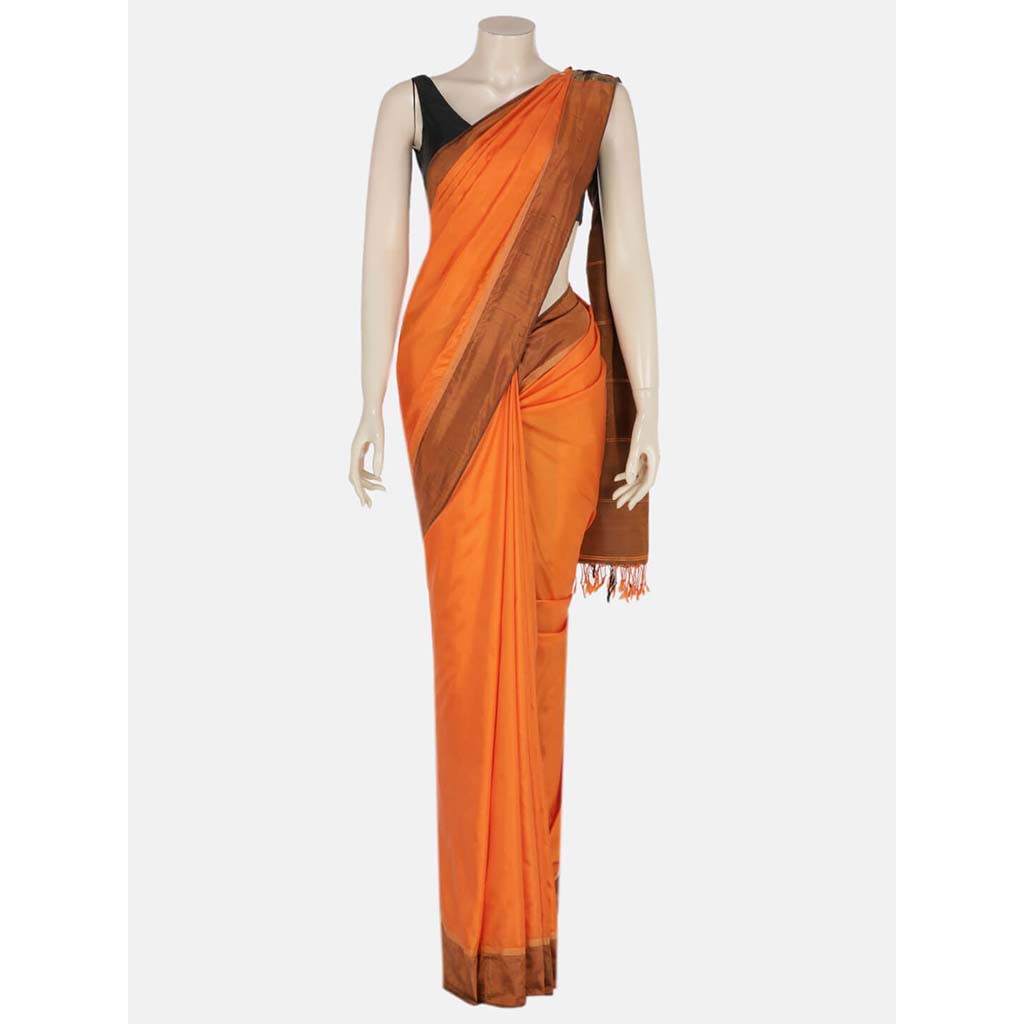Deep Orange Silk Saree