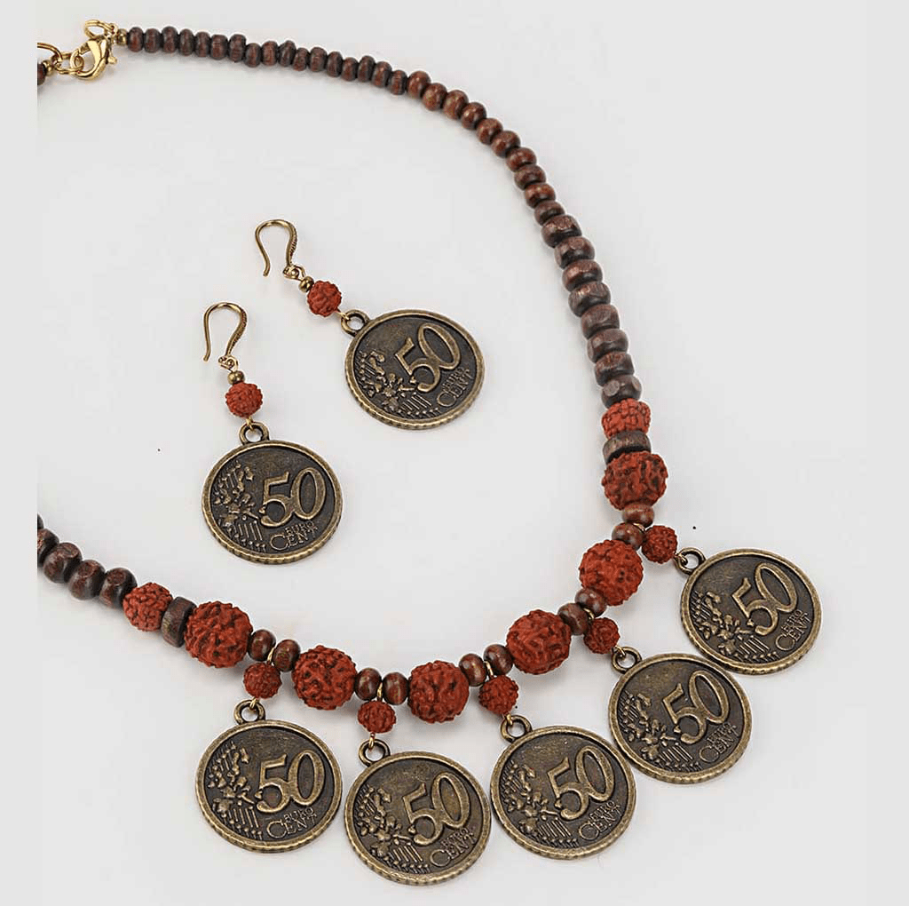 Coin and Rudraksha Beads Necklace Set