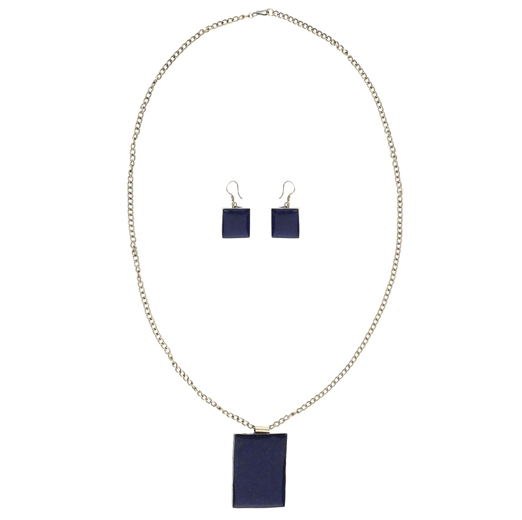 Blue Resin and Brass Necklace Set