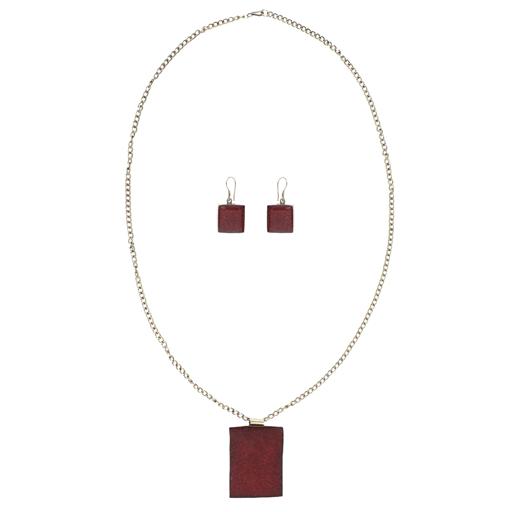 Red Resin and Brass Necklace Set