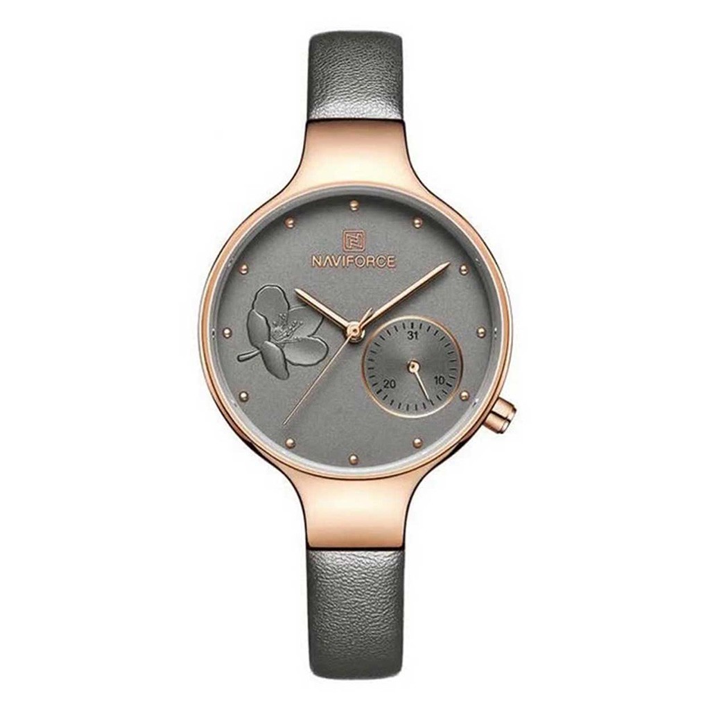 Grey PU Leather Sub-Dial Chronograph Watch For Women