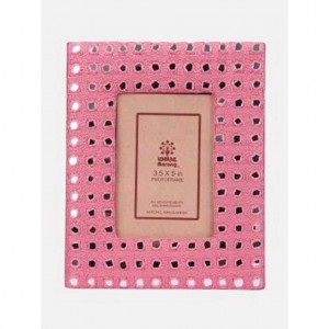 Pink Erri Embroidered Faux Leather Photo Frame