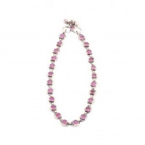 Ruby Studded Silver Anklet