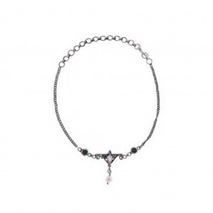 Simulated Stone Studded Oxidized Silver Anklet