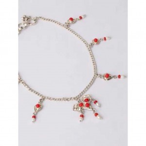 Simulated Stone Studded Silver Anklet