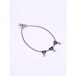 Mina Detailed Studded Oxidized Silver Anklet