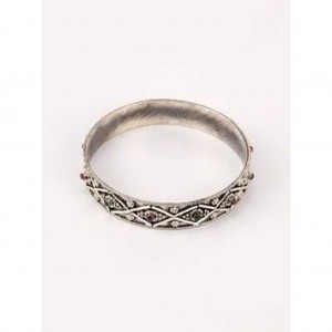 Simulated Stone Studded Oxidized Silver Bangle