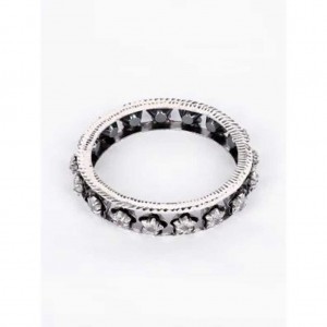 Simulated Stone Studded Oxidized Silver Bangle