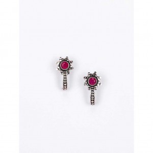 Simulated Stone Studded Oxidized Silver Earrings