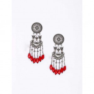 Simulated Stone Studded Oxidized Silver Earrings