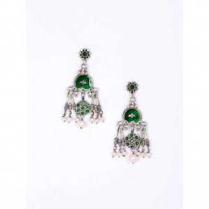 Mina Detailed Oxidized Silver Earrings