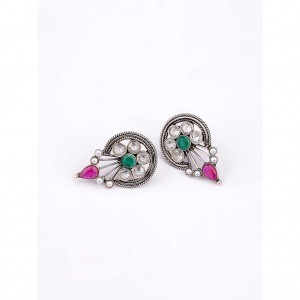 Pearl Studded Oxidized Silver Earrings