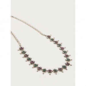 Simulated Stone Studded Oxidized Silver Necklace