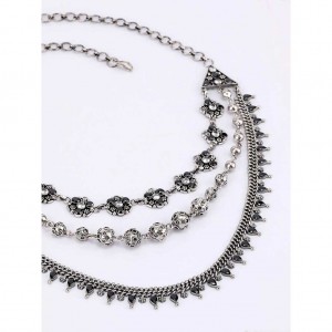 Simulated Stone Studded Oxidized Silver Necklace