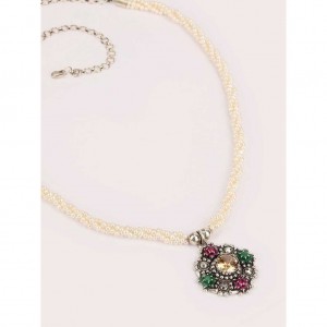 Simulated Stone and Pearl Studded Oxidized Silver Necklace