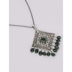 Simulated Stone Studded Oxidized Silver Necklace