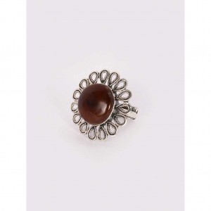 Simulated Stone Studded Oxidized Silver Ring
