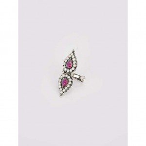 Stone Studded Oxidized Silver Ring