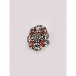 Simulated Stone Studded Oxidized Silver Ring