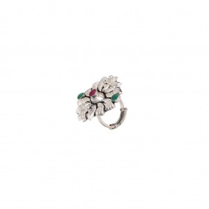 Simulated Stone Studded Oxidized Brass Ring