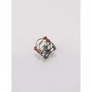 Simulated Stone Studded Oxidized Silver Ring