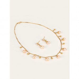 Pearl Studded Gold Necklace Set