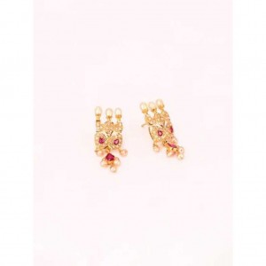 Simulated Stone and Pearl Studded Gold Earrings