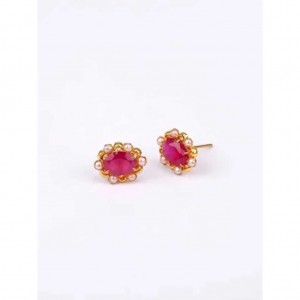 Simulated Stone and Pearl Studded Gold Earrings