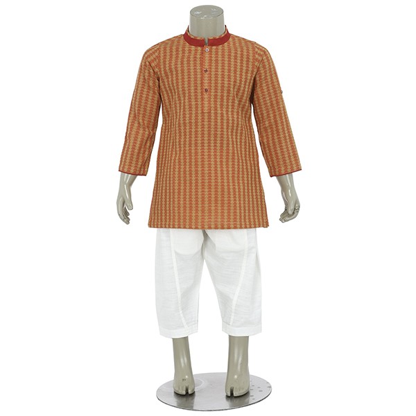 Orange Cotton Panjabi Pajama Set