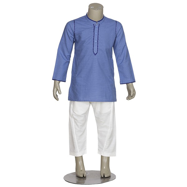 Light Blue Embroidered Cotton Panjabi Pajama Set