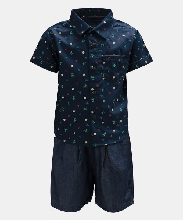 Blue Cotton Shirt Pant Set