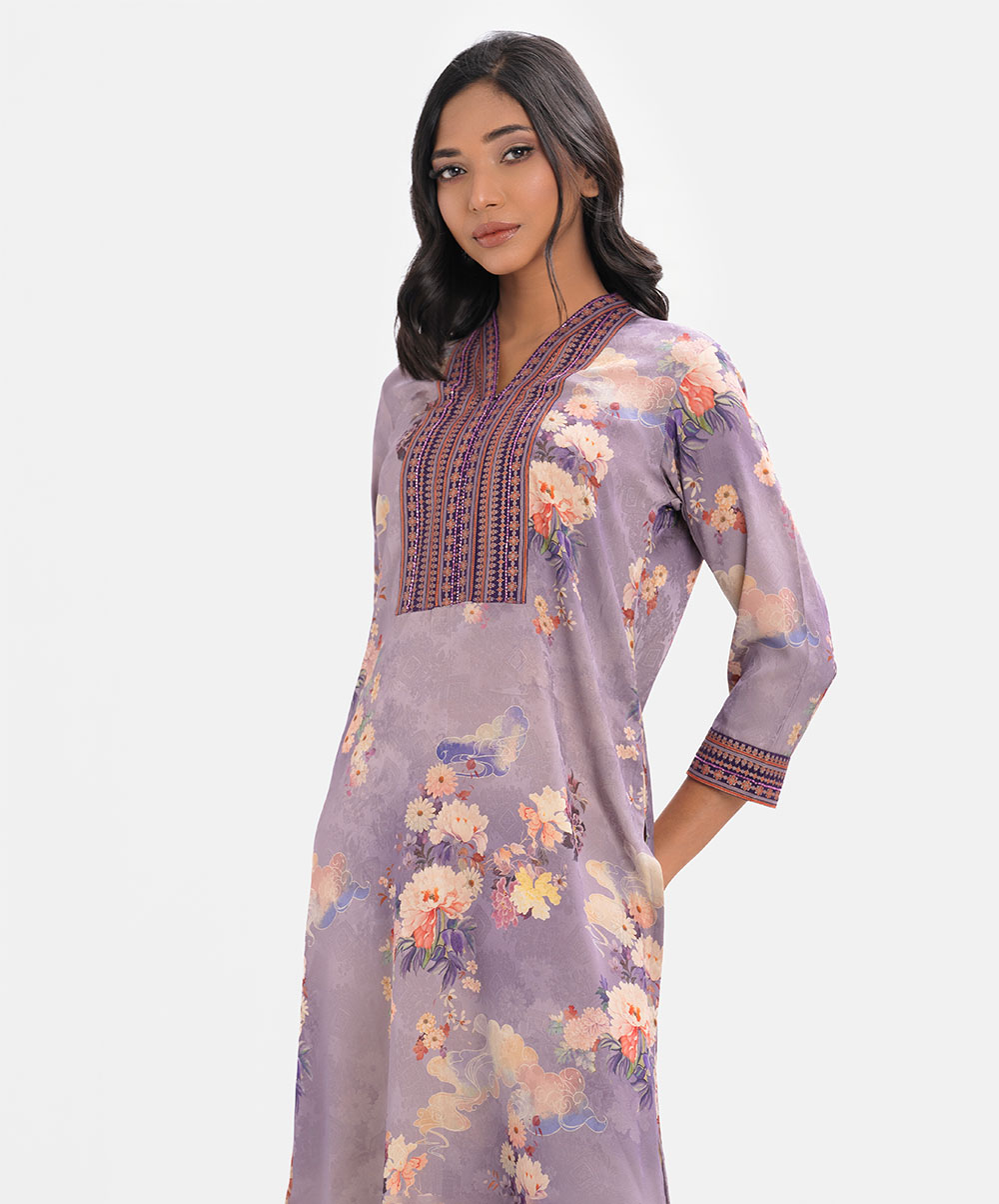 Purple Jacquard Straight Kameez