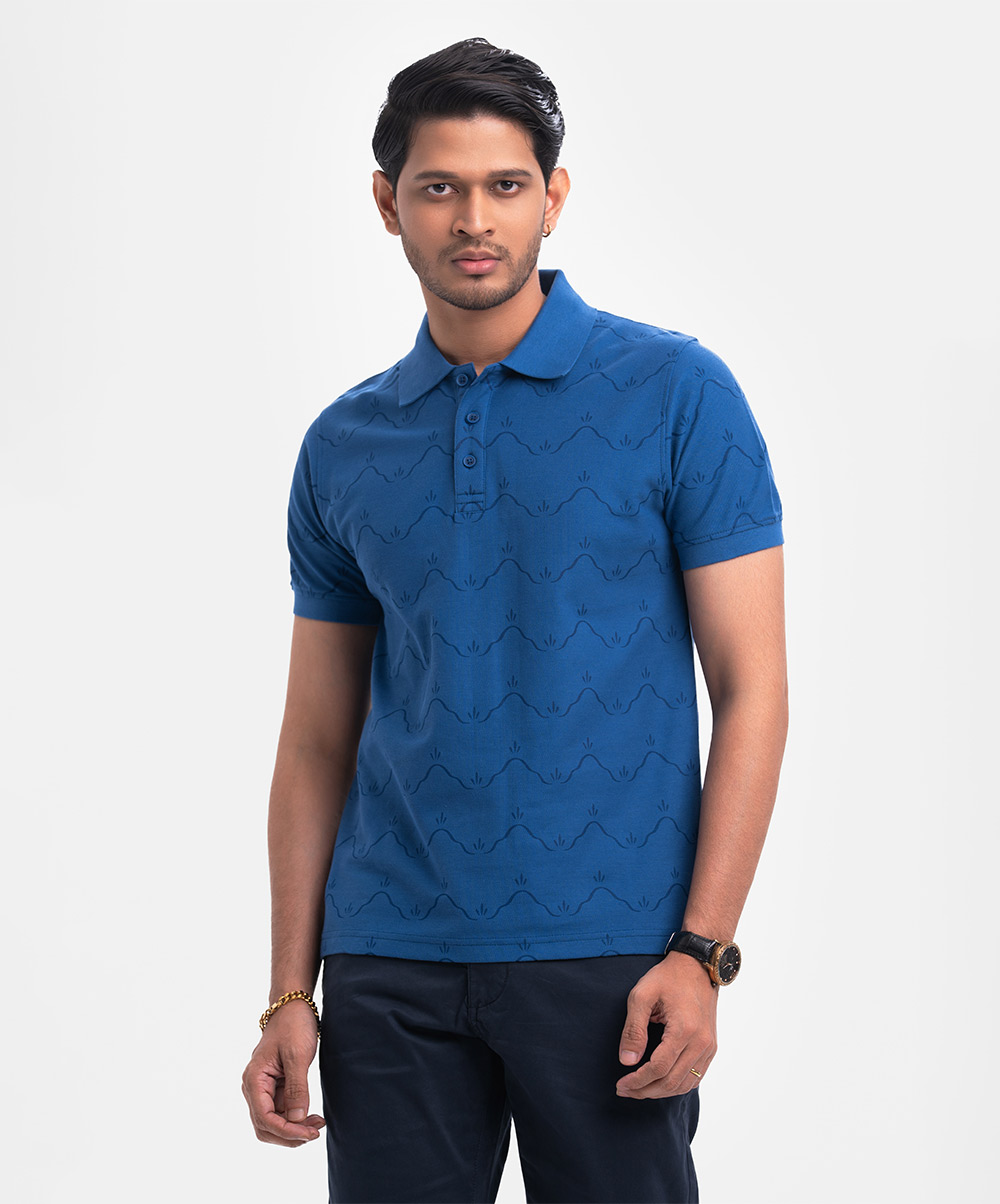 Blue Cotton Pique Polo