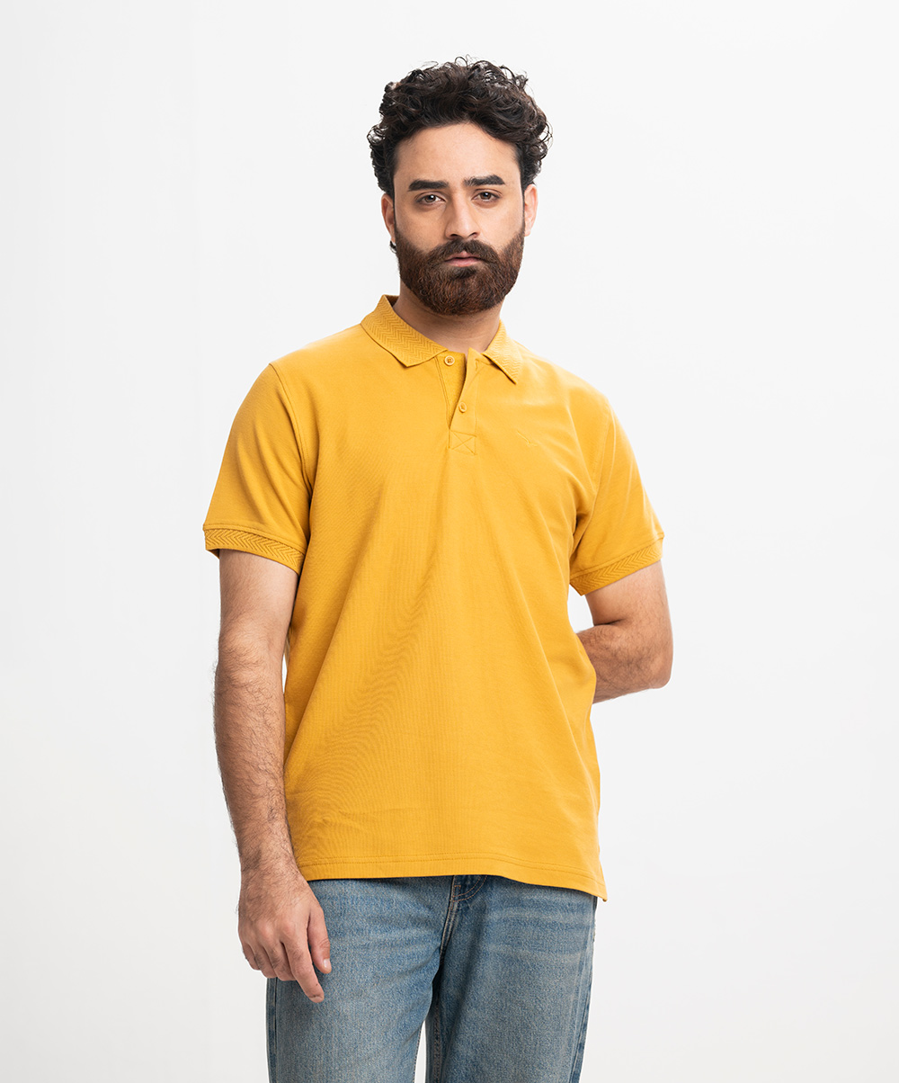 Mustard Yellow Cotton Pique Polo