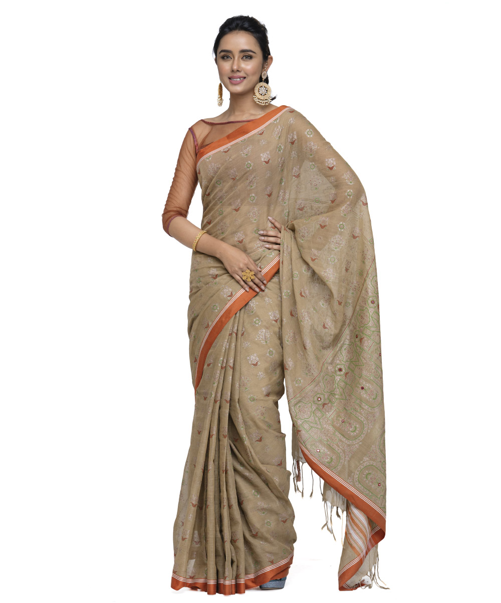 Brown Cotton Saree