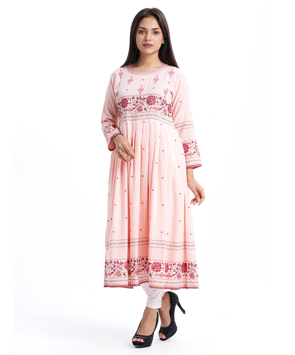 Pink Viscose A-line Long Tunic
