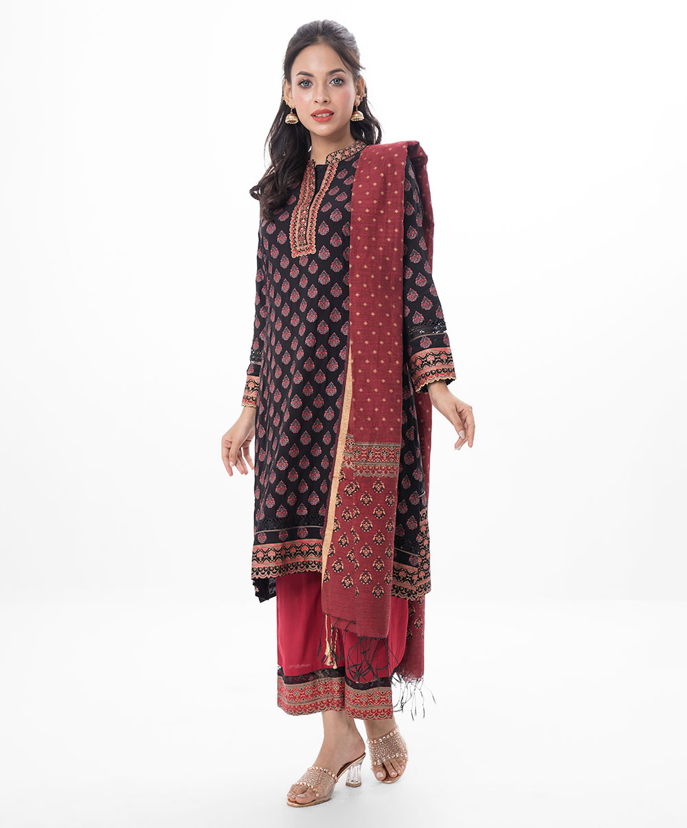 Black and Maroon Viscose Salwar Kameez