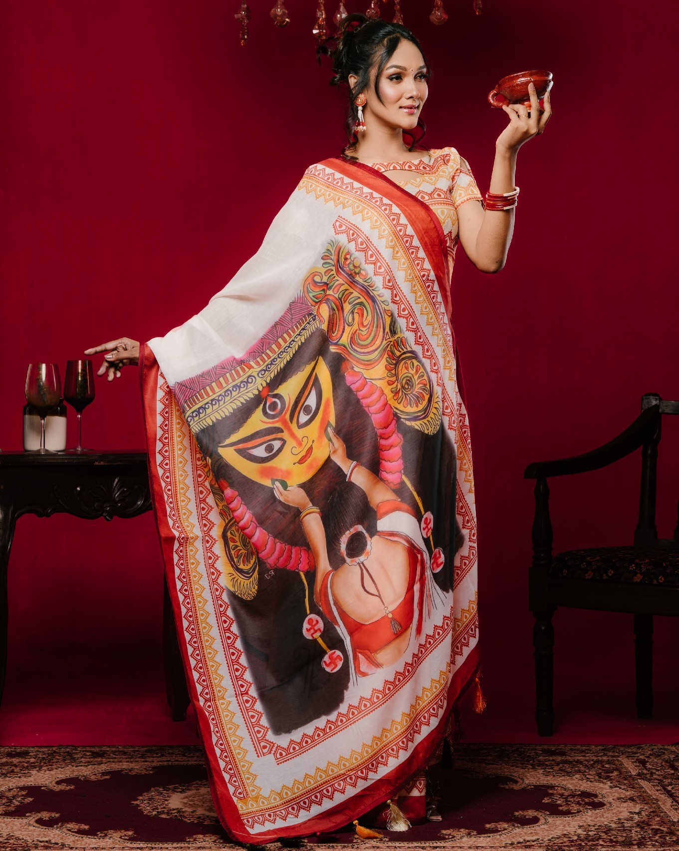 Premium Digital Printed Half Silk Saree