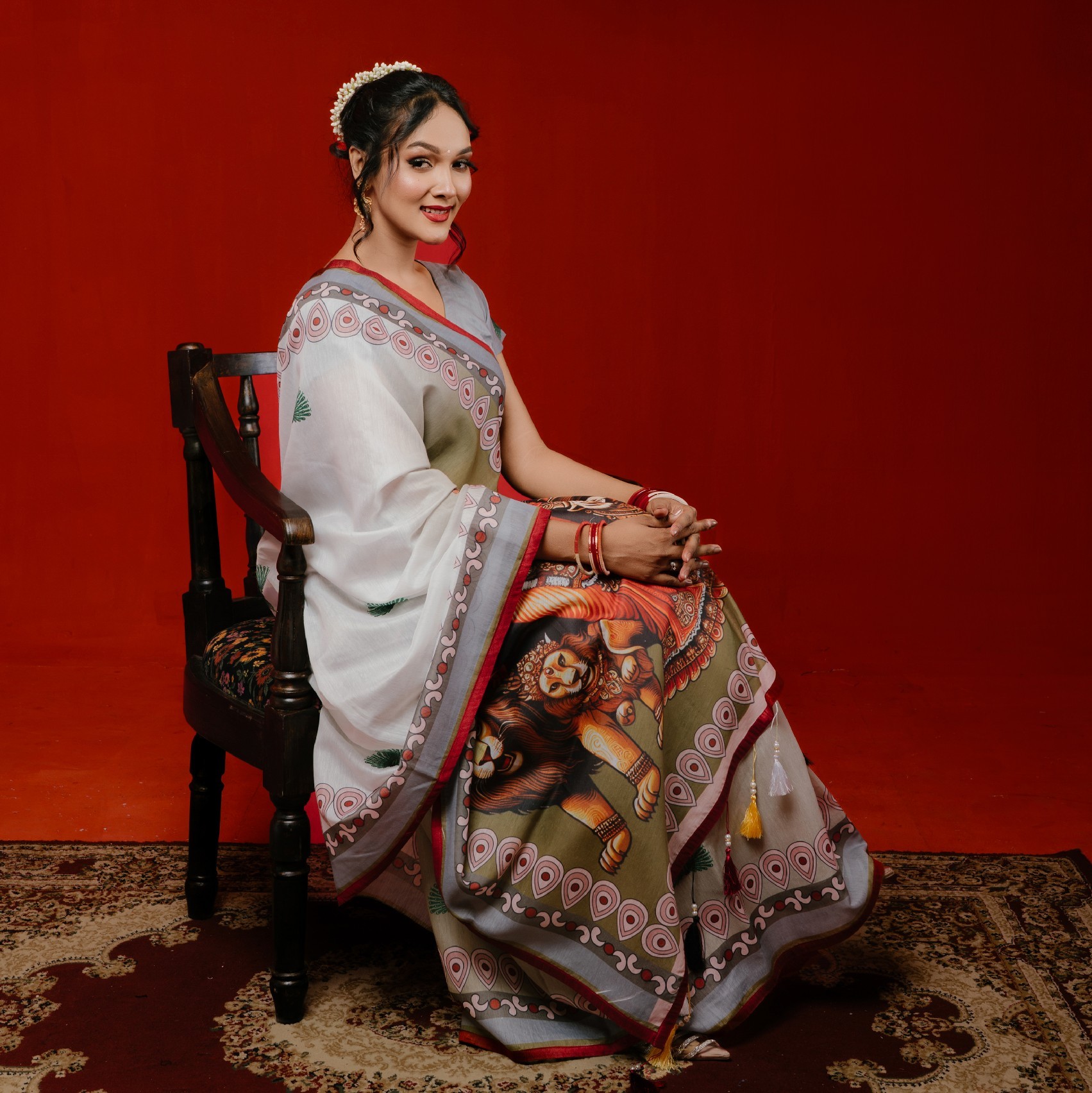 Premium Digital Printed Half Silk Saree