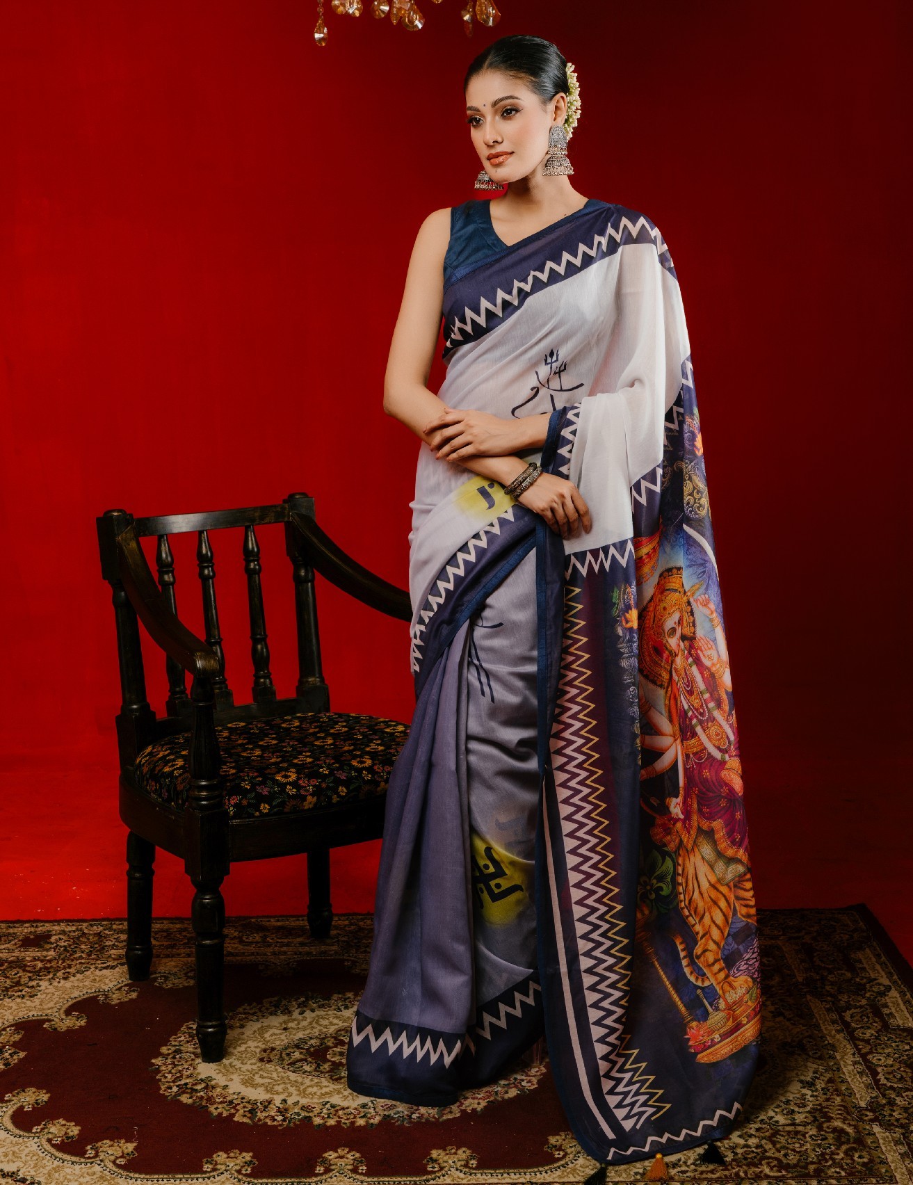 Premium Digital Printed Half Silk Saree
