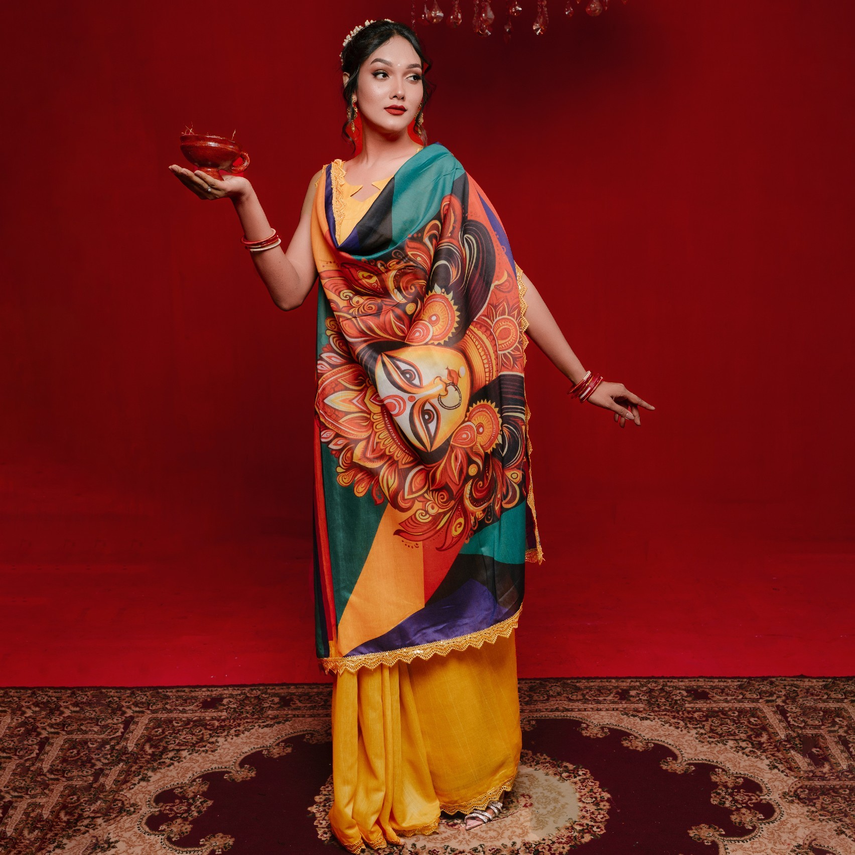 Premium Digital Printed Half Silk Saree
