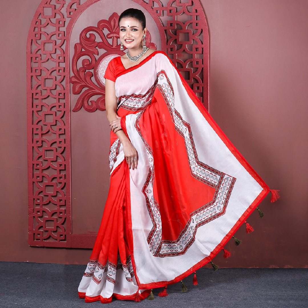 Premium Digital Printed Half Silk Saree