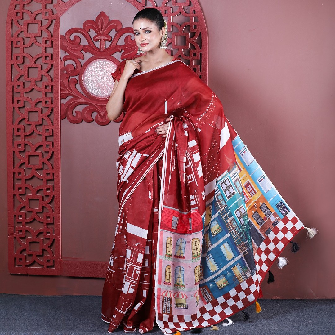 Premium Digital Printed Half Silk Saree